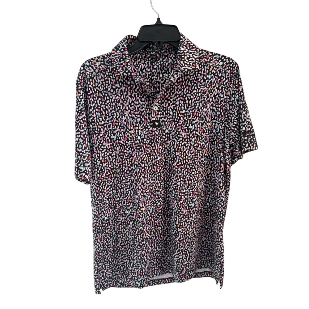 Bad Birdie Mens Drippity Drip Golf Polo‎ Shirt Black Multicolor BBP001-145 Small